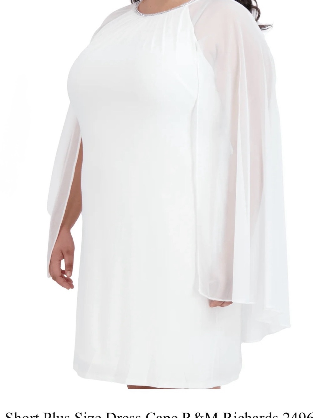 R&M Richards White Cape-Sleeve Shift Dress